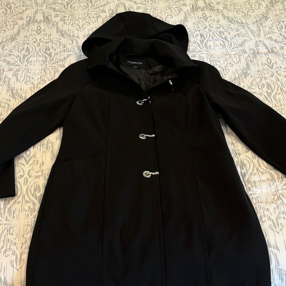 London Fog Women's Black Trench Coat with Hood